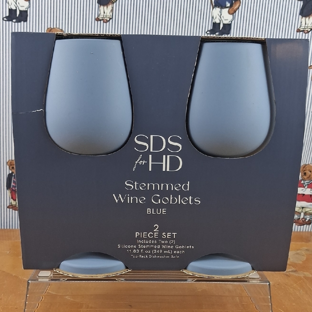 SDS For HD 2 Blue Silicone Stemmed Wine Goblets Dish Washer Safe 11.83 Fl Oz